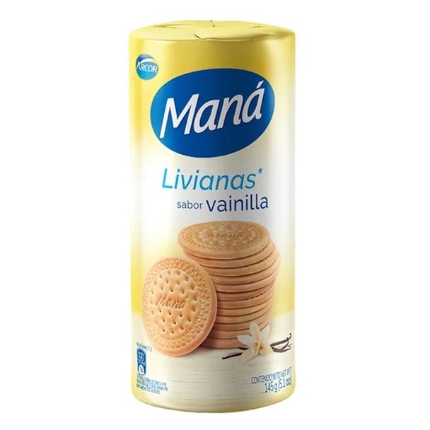 Maná Arcor Livianas Galletitas Sabor Vainilla, 145 g / 5.1 oz (pack de 3)